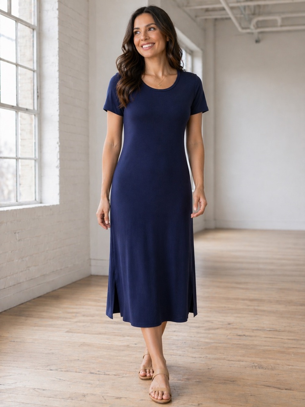 Canadian Made Gilmour Bamboo Sneaker Dress - Navy Short-Sleeve Maxi Dress